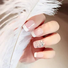 Горячие 24 шт накладные ногти французские Советы Дизайн искусства накладные ногти советы полное покрытие ногтей с клеем SJ66