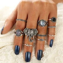 

HuaTang Antique Silver Opal Eye Crystal Ring Carved Knuckle Wedding Ring Set Steampunk Anillos Anel Rings For Women 3285