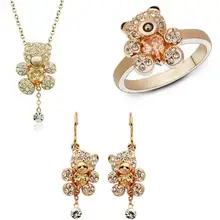 OMH, 18 KT, белое золото, австрийские кристаллы, милый Мишка Тедди, ювелирные наборы, золото, серебро, цвет, ожерелье+ серьги+ кольцо, TZ170