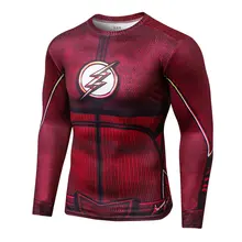 Футболка «Супермен» плотно Бэтмен вспышки Каратель работает рубашка Для мужчин футболка с длинным рукавом рубашки сжатия тренажерный зал Фитнес Спортивная футболка