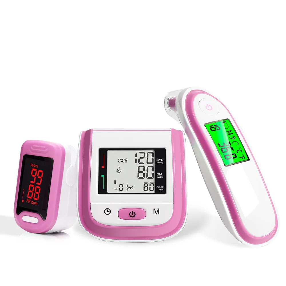 Yongrow Пульсоксиметр для пальцев и монитор артериального давления для запястья и инфракрасный термометр для детских ушей семейный уход за здоровьем подарок оксиметр - Цвет: pink