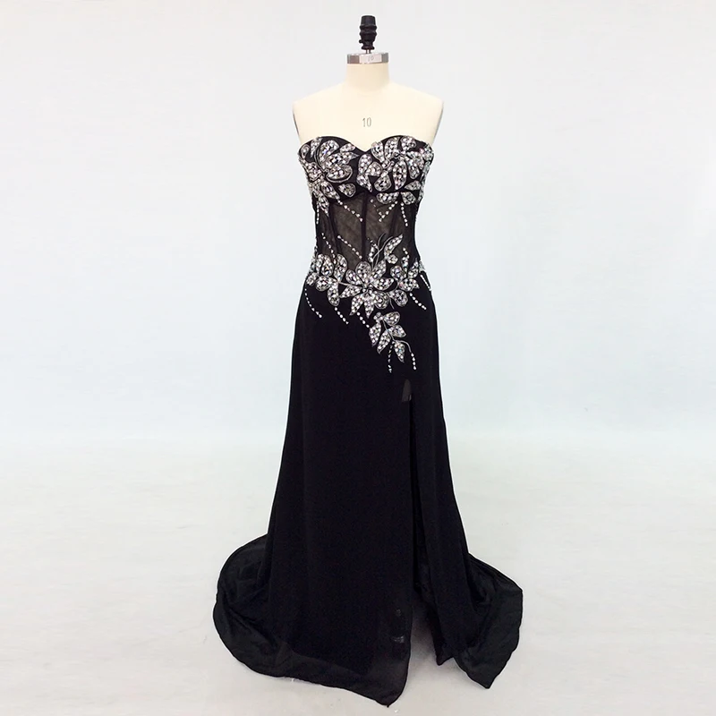 Черные длинные вечерние платья Русалка без рукавов с бисером и кристаллами с разрезом сексуальное вечернее платье для выпускного вечера для женщин