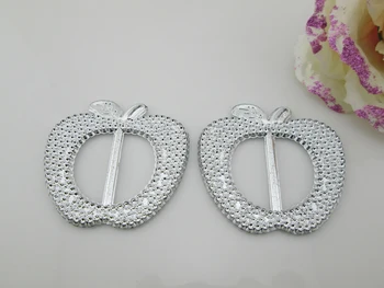 

(AB37 25mm)100pcs Big Silver Apple Acrylic Ribbon Slider Buckle