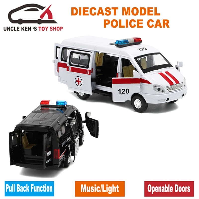 1/32 Scale Diecast Russian GAZ Gazel Police Ambulance Model Car For Boys Or Kids As Toys With Music