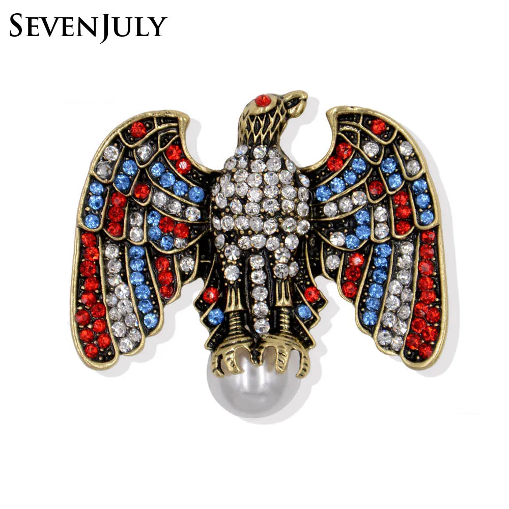Vintage Crystal Rhinestone Eagle Brooch Pearl Animal Bird Garment