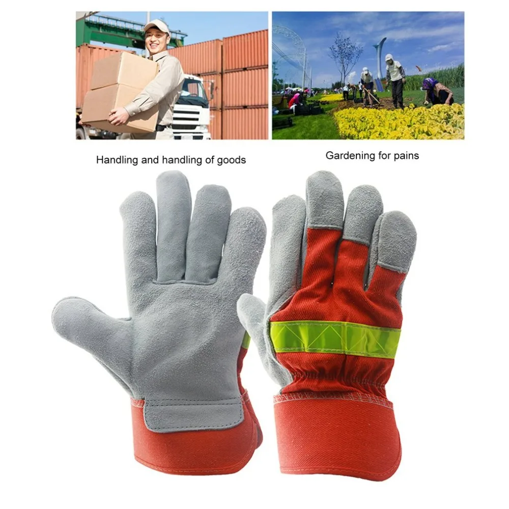 Кожаные рабочие перчатки со светоотражающим ремешком, защитные противопожарные перчатки, противопожарное оборудование, термостойкие перчатки