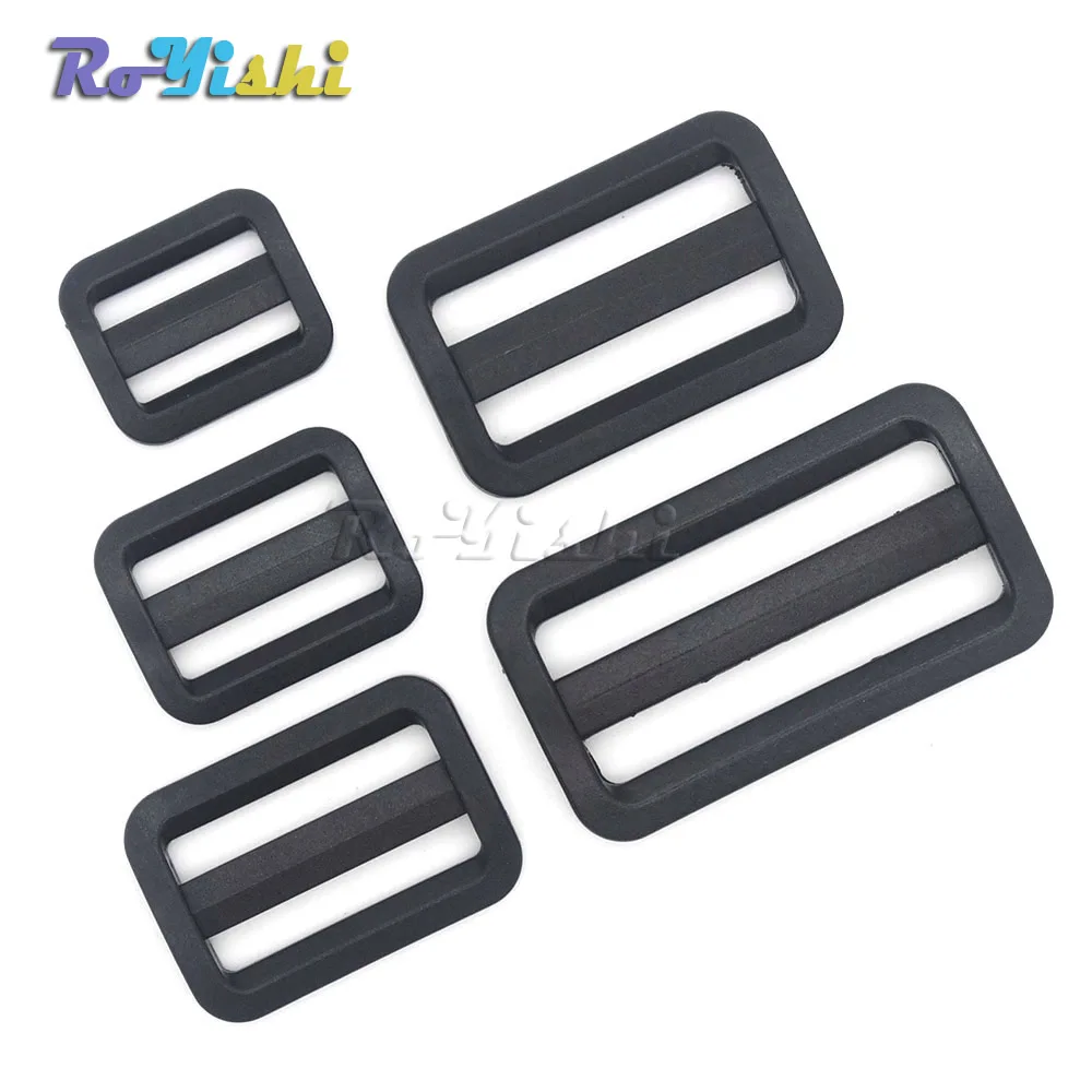 

10pcs/pack Plastic Black Curve Tri-Glide Slider Adjustable Buckle for Bags Webbing