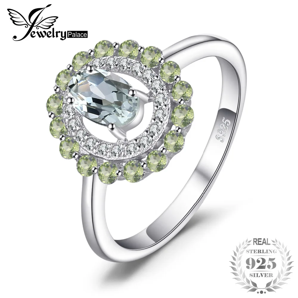 

JewelryPalace Fashion 1ct Genuine Round Peridot Oval Green Amethyst Ring 925 Sterling Silver New For Women Unique Gift