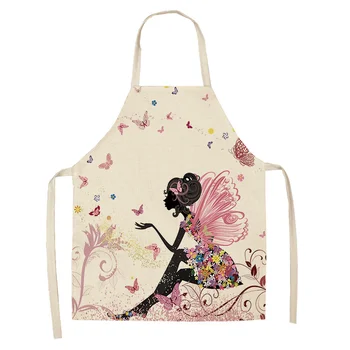 

1Pcs Flower Butterfly Girl Pattern Kitchen Aprons for Women Cotton Linen Sleeveless Apron Home Cooking Baking Waist Bib Pinafore