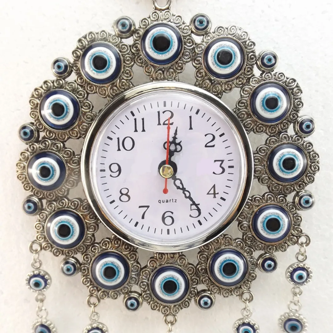 JX-LCLYL 33cm Turkish Nazar Glass Evil Eye Wall Clock Hanging Charm &Home Decor