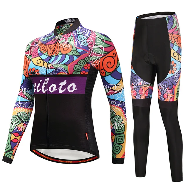 Осенняя Женская велосипедная одежда для MTB велосипеда дышащие горные велосипедная одежда Ropa Ciclismo быстросохнущие длинные велосипедные Джерси брюки набор - Цвет: 06