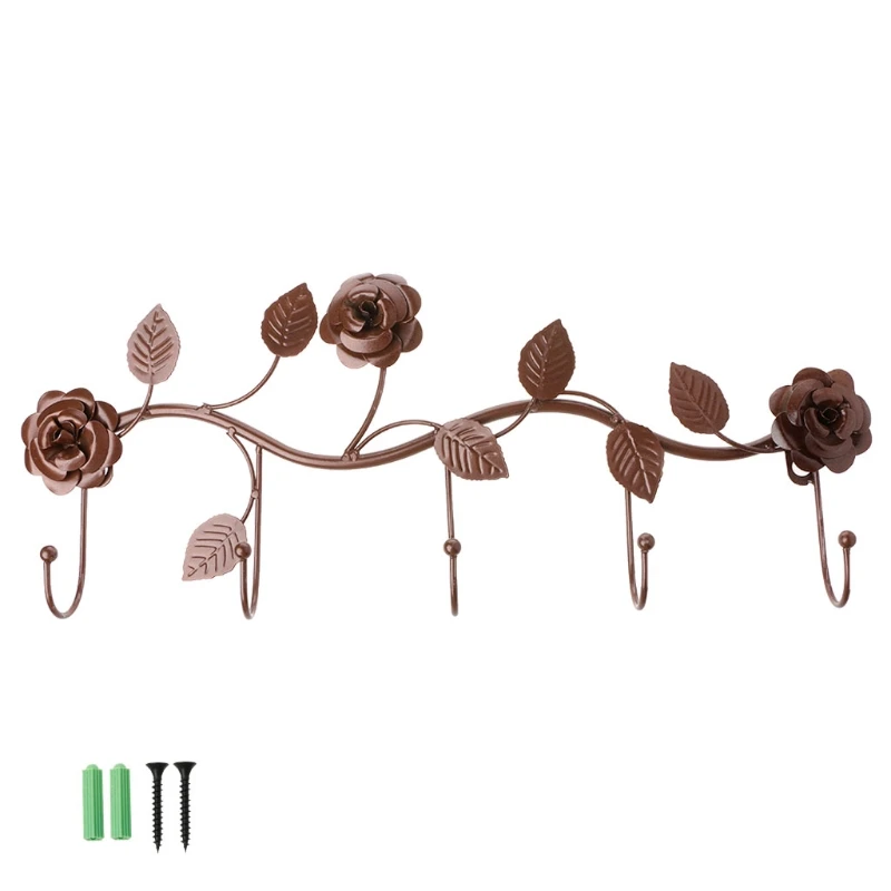 Винтажная железная Роза Листья крючок вешалка для шляп и сумок Органайзер держатель настенный Декор#0308 - Цвет: Bronze