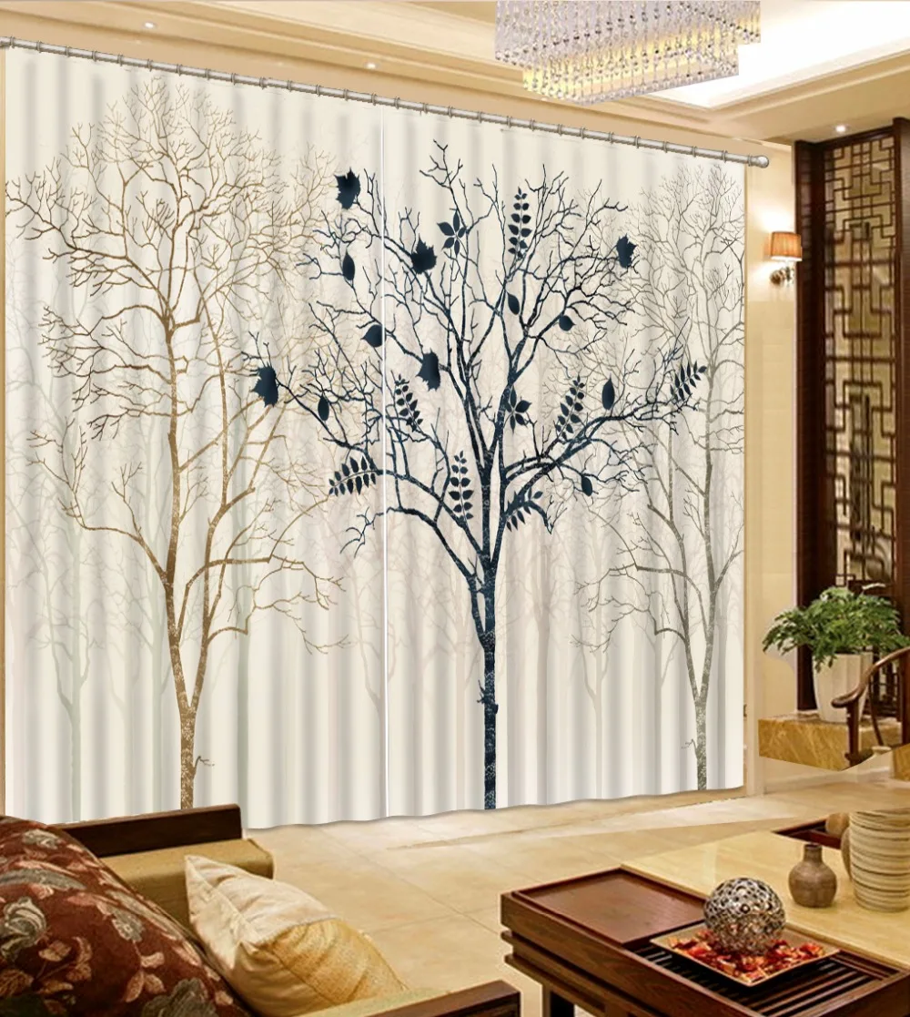 Modern Brief tree Curtains For Living room Polyester/Cotton Blackout