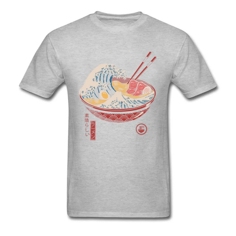 Casual T Shirts Graphic Crewneck Great Ramen Wave Pure Cotton Men Tops & Tees Casual Short Sleeve Clothing Shirt Great Ramen Wave grey