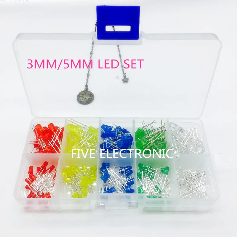 3MM/5MM LED Diode SET, Red,Yellow,Green,Blue,White 20pcs each, 200pcs/set with a free box 20pcs lot 1smb5928bt3g 928b 、1smb5929bt3g 929b、1smb5930bt3g 930b、1smb5931bt3g 931b 、1smb5932bt3g 932b smb do 214aa diode