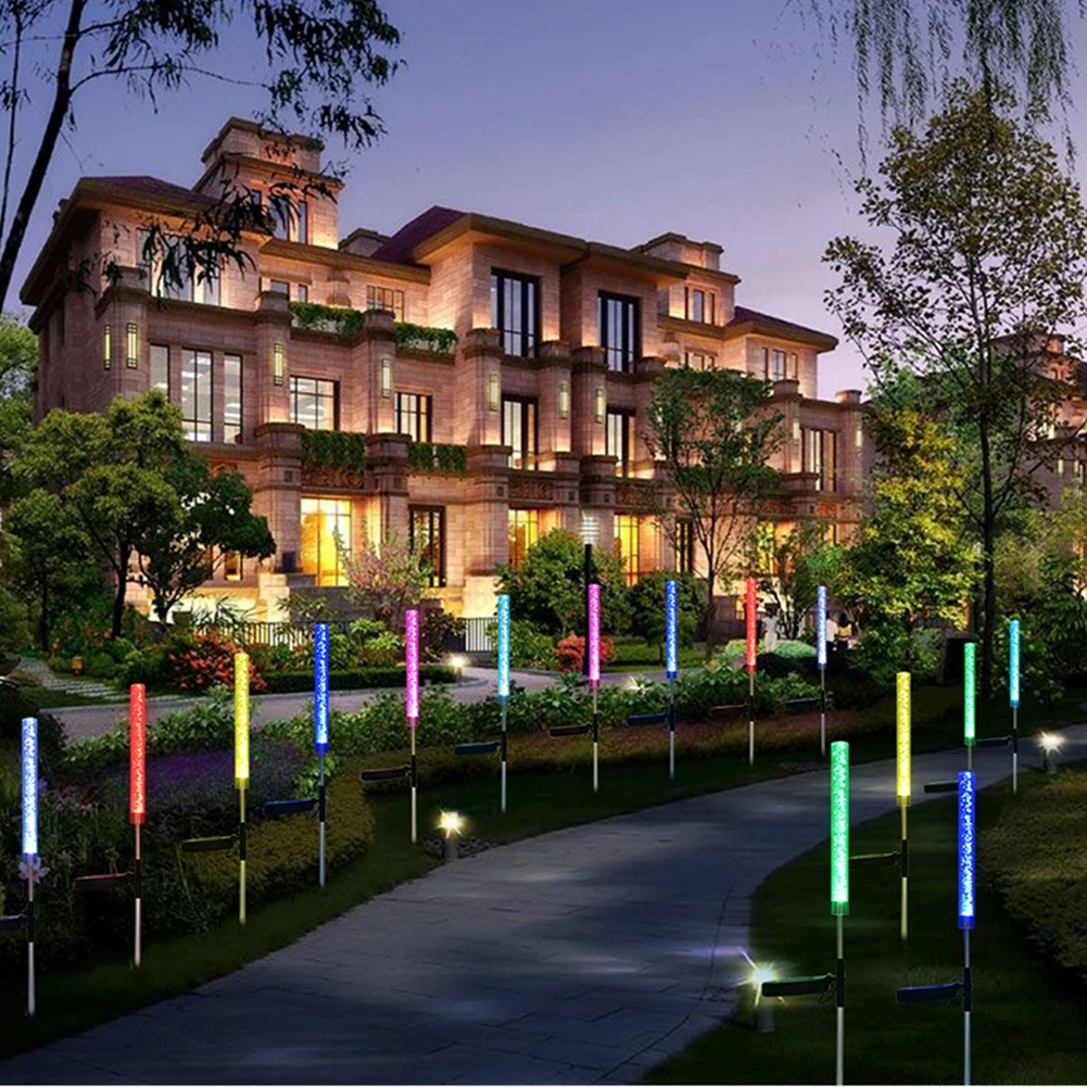 

2pcs/set Acrylic Pathway Backyard Solar Lights Color Changing Tube Lamp Durable Stake Decorations Bubble RGB Garden Portable