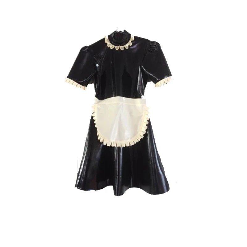 

Latex Dress Cute Black and White Short Slevees Maid Skirt 0.4mm Size XXS-XXL