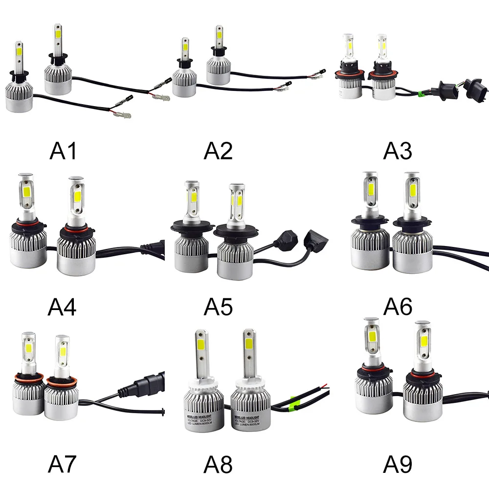 

Car Light S2 H4 H7 H1 COB LED Headlight Bulbs H11 H13 12V 9005 9006 H3 9004 9007 9012 72W 8000LM Car LED lamp Fog Light 6500K