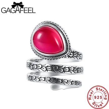 

GAGAFEEL 925 Sterling Silver Rings Natural Oval Red Corundum Wedding Rings Opening Rings for Women Fashion Jewelry Gift Dropship