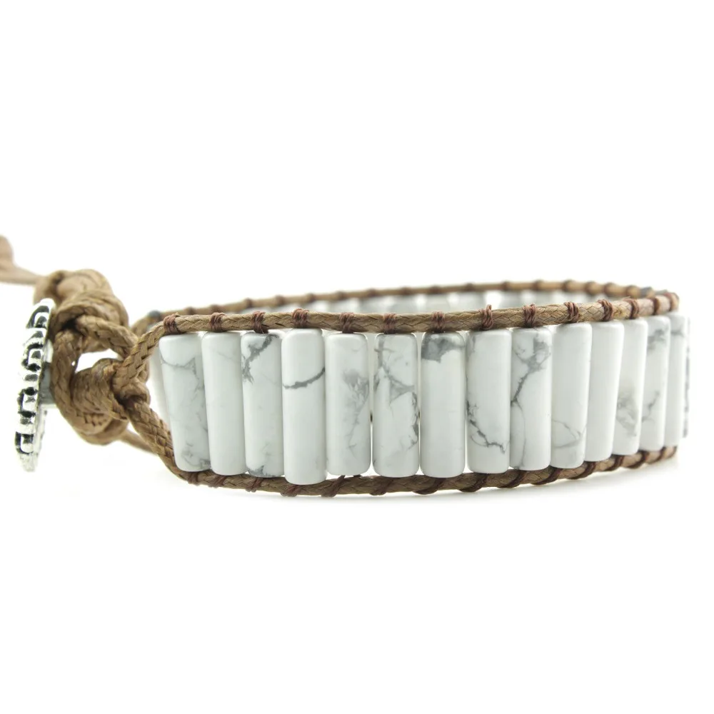 Уникальный браслет в форме трубки из натуральной кожи Howlite один кожаный ручной