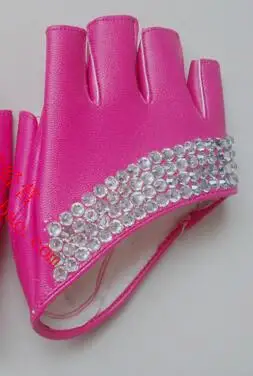 Женская мода половина ладони полу-пальца ПУ кожа стразы перчатки мужские без пальцев хип-хоп личности перчатки «сделай сам» - Цвет: pink