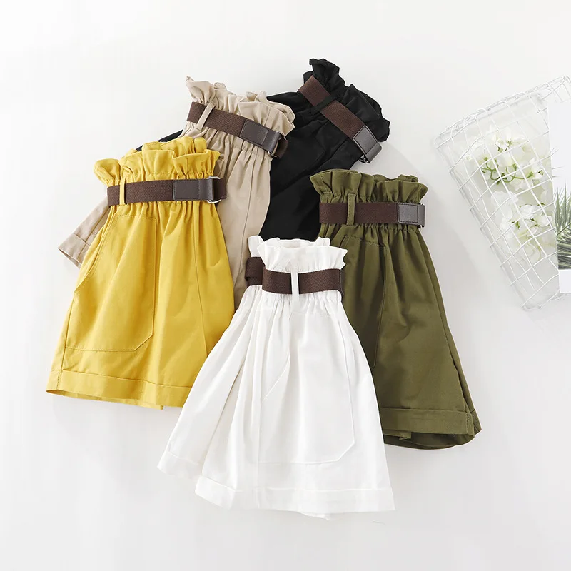 

2019 Summer New Arrival Flower Bud Wide Legs Shorts With Belt & Pockets Korean Style High Waist Loose Shorts Free Shipping