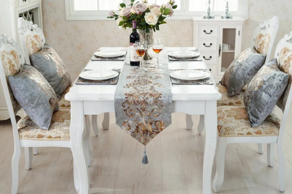 Кофейный Серый стол дорожка Ткань Свадебный декор флокированные дамаски приподнятый цветок