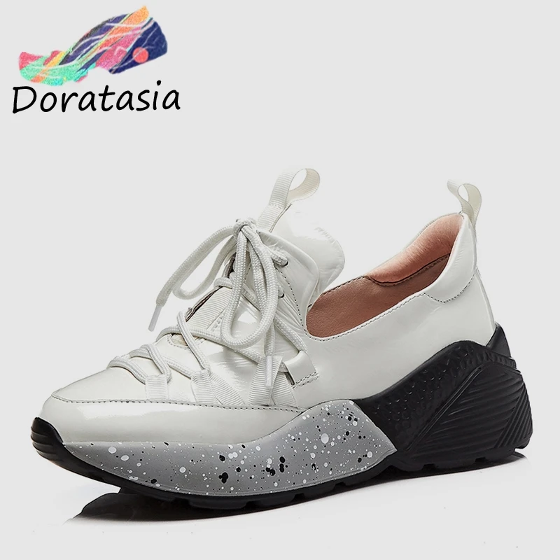 

DORATASIA 2019 New Arrival Genuine Cow Leather Comfortable Women Sneakers Lace Up Flat Platform Leisure Sneakers Women Shoes
