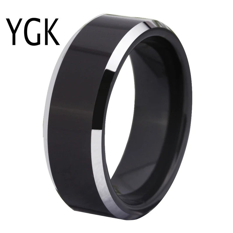 

Free Shipping Customs Engraving Ring Hot Sales 8MM Black With Shiny Edges Comfort Fit Design Men's Fashion Tungsten Wedding Ring