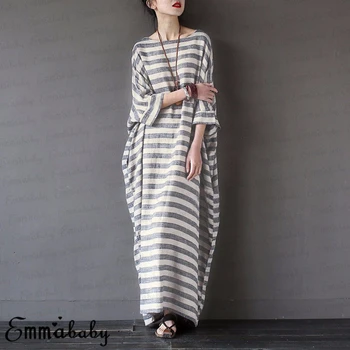 

New Fashion Women Casual Dress Long Sleeve Cotton Striped Printed Casual Loose Autumn Spring Street Wear Fashion Holiday Dress