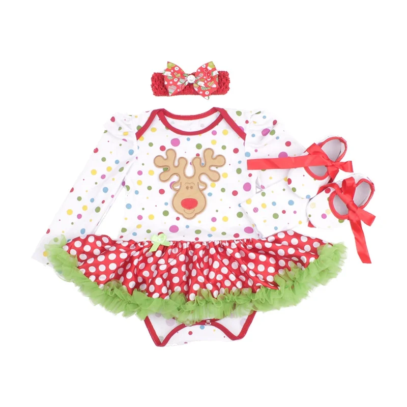 Фестиваль Детские Костюмы комплекты рождественское кружевное платье-пачка + повязка на голову + туфли 3 шт. комплект Bebes Infantil первый день