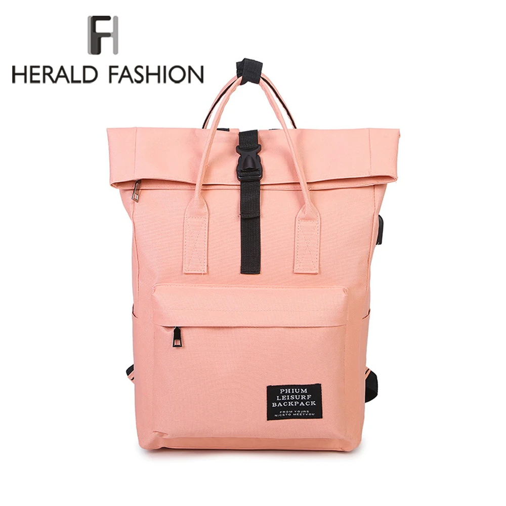 Скидка Herald Модный женский рюкзак с USB зарядкой, Холщовый Рюкзак Mochila Escolar, рюкзак для ноутбука для девочек, школьные сумки, рюкзак для подростков
