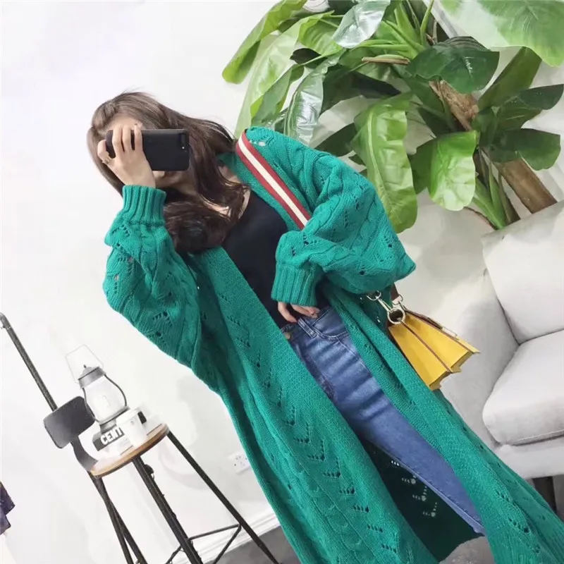 

2018 Autumn And Winter New Style Sweater Coat Female Loose Korean-Style Cutout Bats Jumpers Cardigan Students And Long Sections