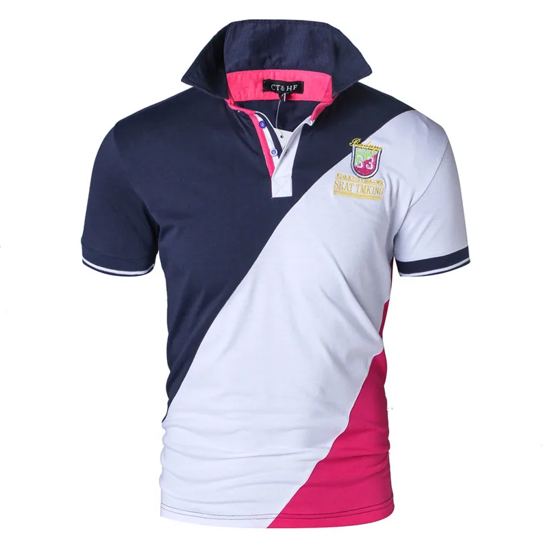 CT& HF Мужская Летняя короткая рубашка-поло с вышивкой в трех цветах слева