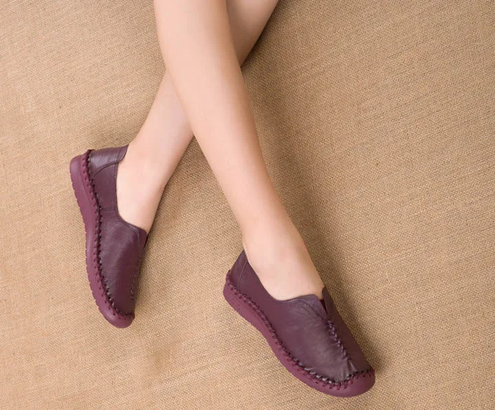 Brief Style Loafers Women Handmade Flat Shoes Genuine Leather Leisure Ladies Shoes Soft Sewing Woman Causal Work Flats Size 40 (4)