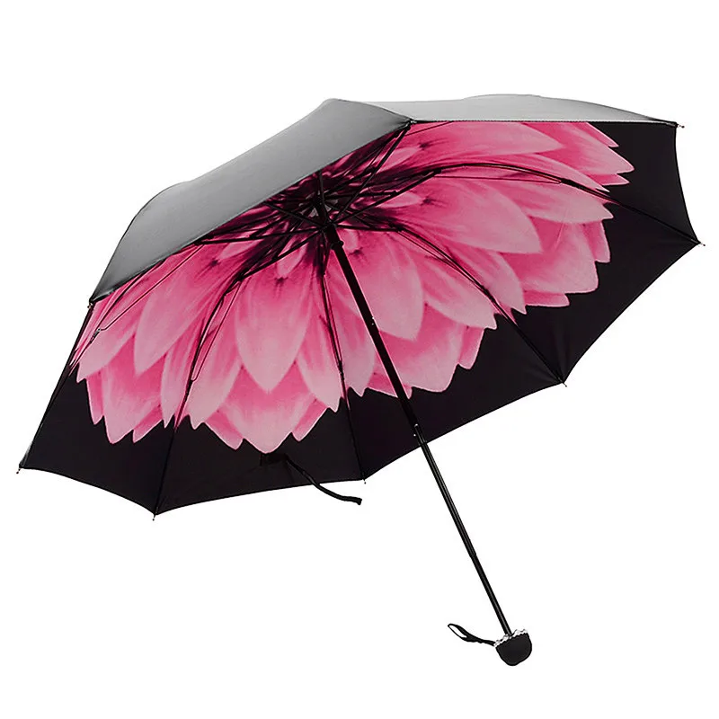 24cm Colorful Umbrella Rain Women Three-folding Color Coating 3D Flower Print Sunny and Rainy Umbrella Parasol Paraguas Anti UV (2)