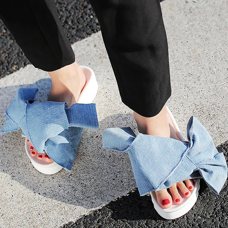 Fashion Women Summer Slippers Big Bowknot Platform Loafers Runway Style Ooufit Shoes Peep Toe High Heels Zapatos Mujer 40 | Обувь