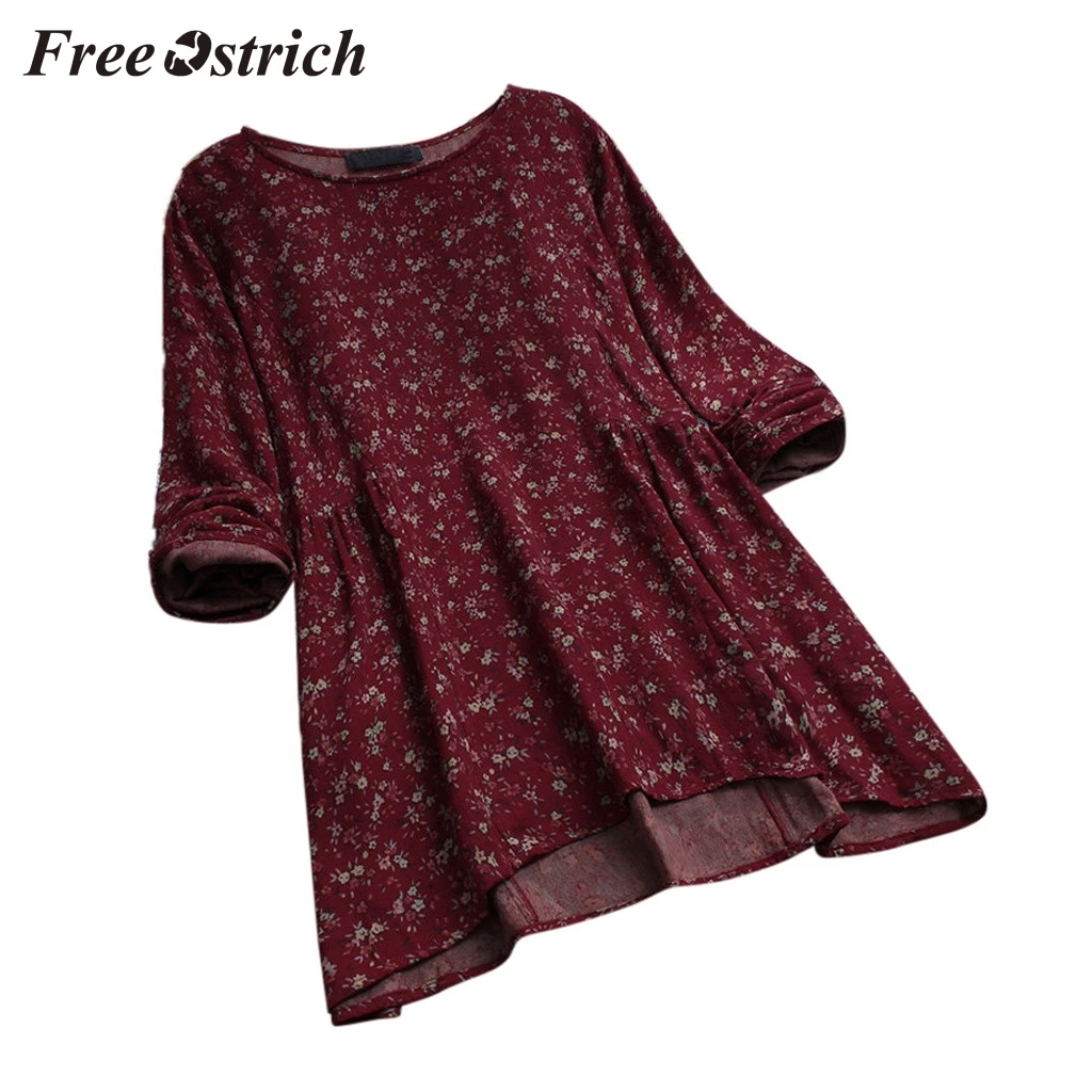 

Free Ostrich Plus Size Women Dress Vintage Floral Print Long Sleeves O-neck Pastoral Country Style Dress Dresses For Women