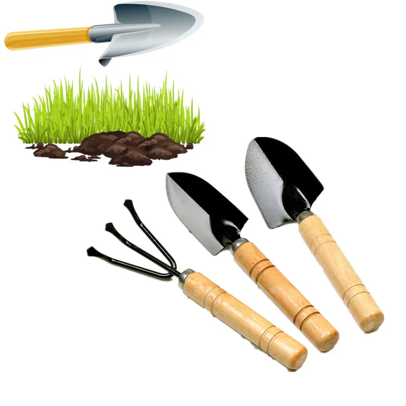 3 PCS Mini Plant Garden Gardening Tools Set With Wooden Handle Tool