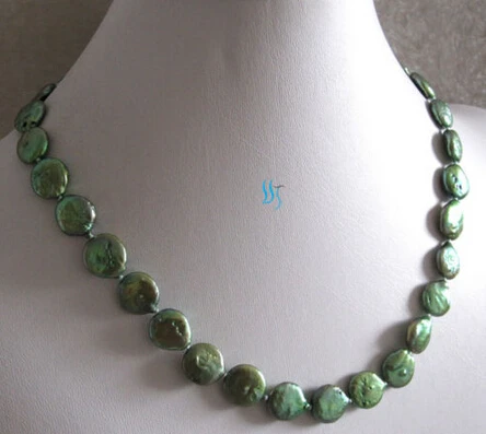 

Jewelr 005993 12-13mm Dark Green Coin Freshwater Pearl Necklace