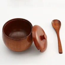 Tarro de especias de estilo chino con cuchara de tapa de madera maciza Vintage para cocina, especias, pimienta, coctelera de madera duradera