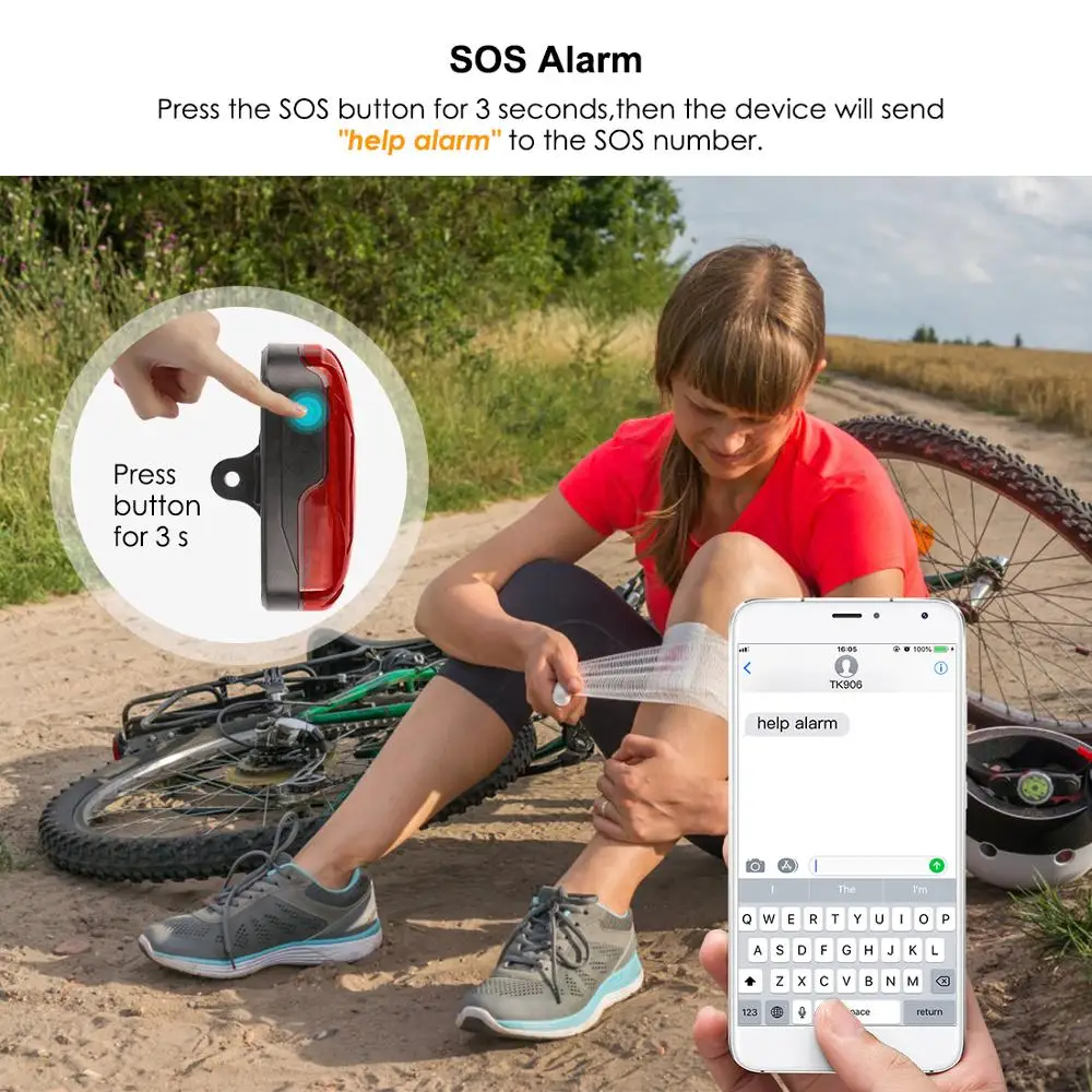 TKSTAR GPS Tracker Bike Waterproof Taillight Design Vibrate Drag Alarm Mini GPS Tracker for Bike Bicycle Geo-fence SOS Free APP