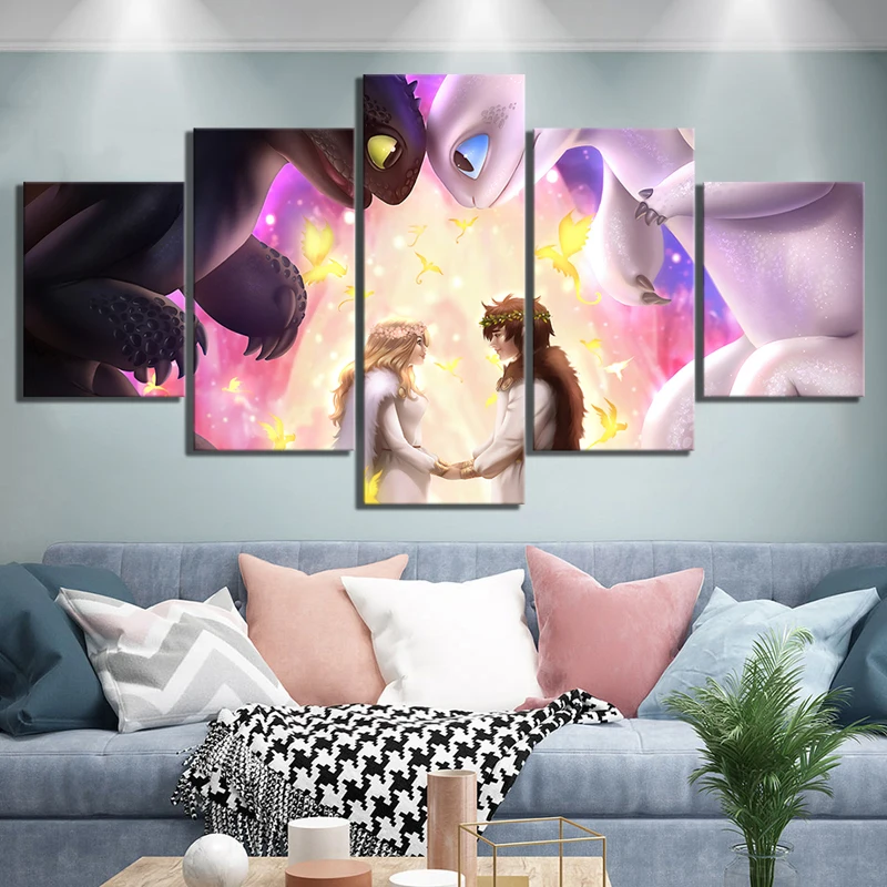 

Modular Pictures Canvas Painting Movie How To Train Your Dragon 3 Toothless King and Queen Wall Art Poster HD Prints Home Decor