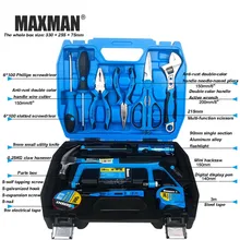 MAXMAN 36Pcs Hand Tool Set General Household Hand Tool Kit and Plastic Toolbox Storage Case pliers saw Wrench Screwdriver Knife