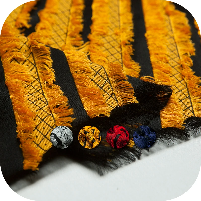 

National Style: Couture fashion jacquard tassel cotton/polyester fabric,sewing for jacket,coat,dress,skirt,craft by the yard