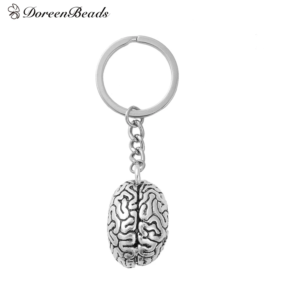 

DoreenBeads 3D Keychain & Keyring Key Chains Anatomical Human Cerebrum Brain antique silver color 8.7cm(3 3/8"), 1 Piece