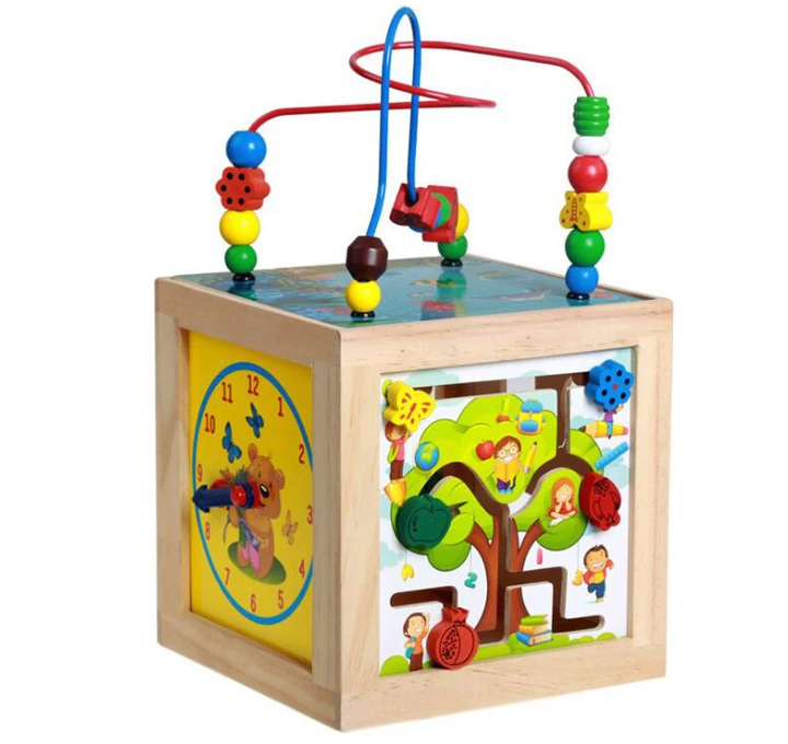 

Kids Baby Educational Montessori Wooden Activity Center Shape Sorting Abacus Clock Wire Bead Toy Learning Toys for 3 Year Olds