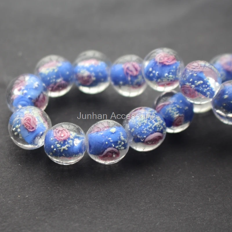 

20Pieces/Lot 12mm Luminous Lampwork Glass Beads Flower Beads Blue color jewelry making