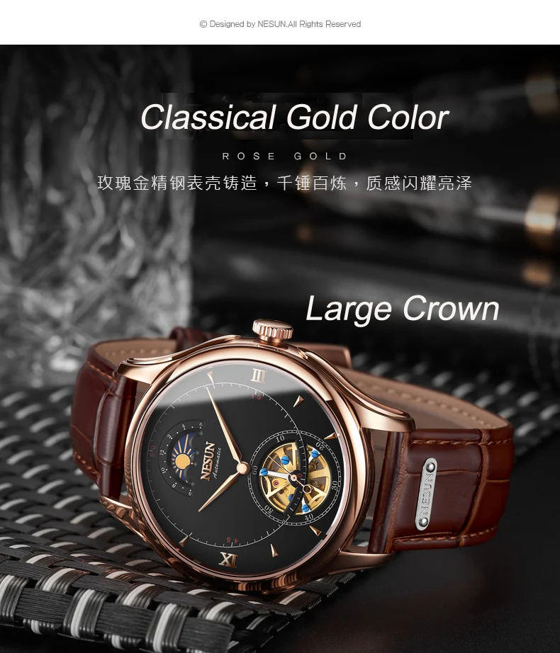 Элитный бренд NESUN Мода автоматические механические часы для мужчин Спорт часы наручные часы тонкие водостойкий мужской Montre Homme
