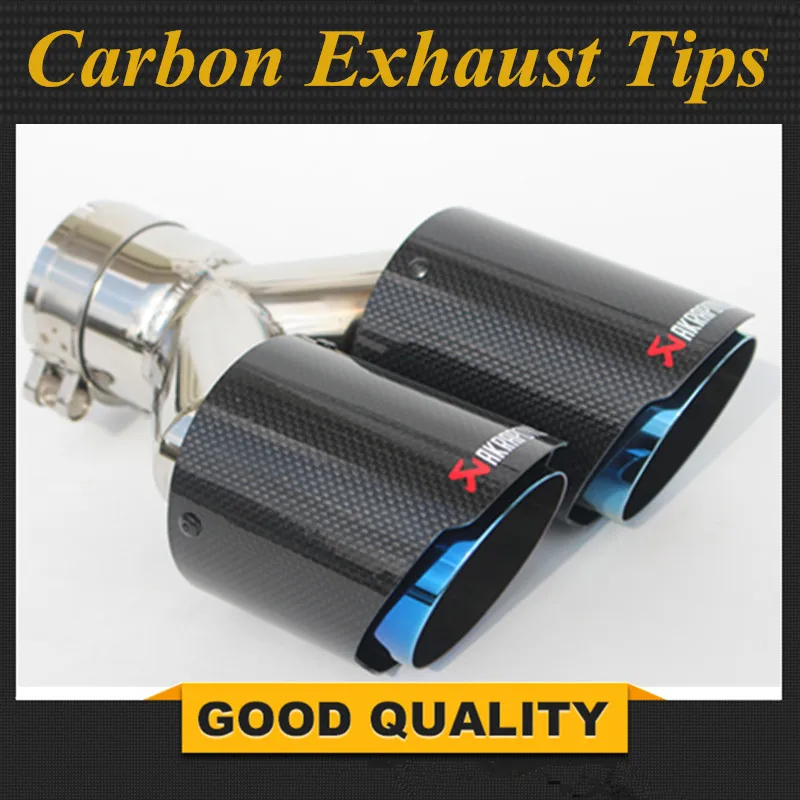 

1 PCS:Y Model Dual Blue Stainless car glossy Carbon Fiber Car Exhaust Tip tailpipe car-styling exhaust car muffler tip Akrapovic